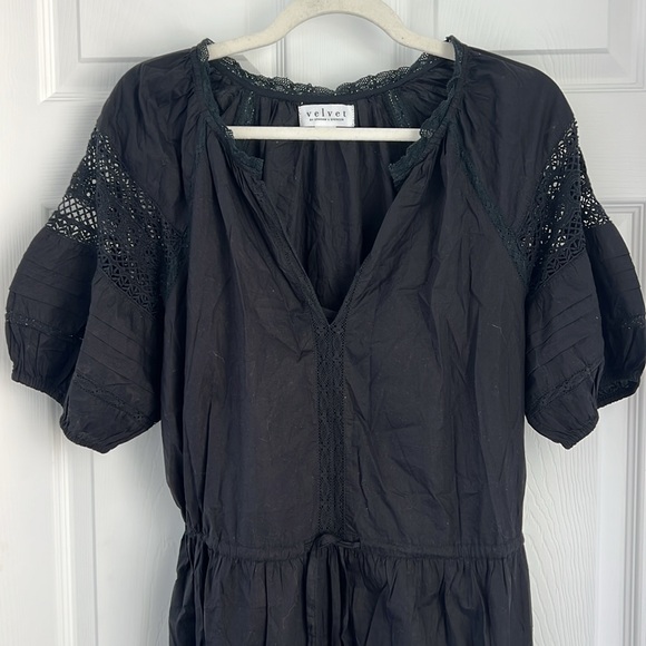 Velvet by Graham & Spencer Andy Short Sleeved Cotton Midi Dress Black S $239 - Picture 4 of 11